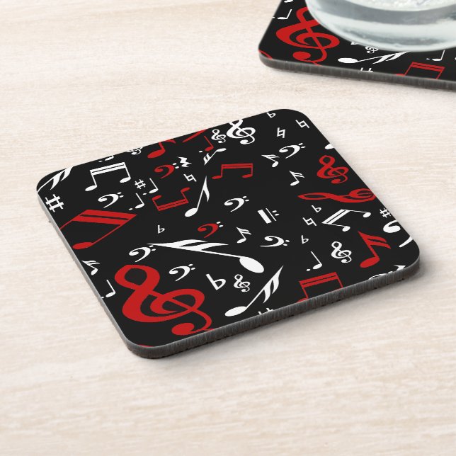 Red White and Black Musical Notes Beverage Coaster (Left Side)