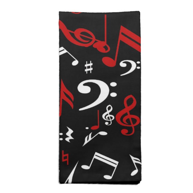 Red White and Black Musical Notes Cloth Napkin (Folded)