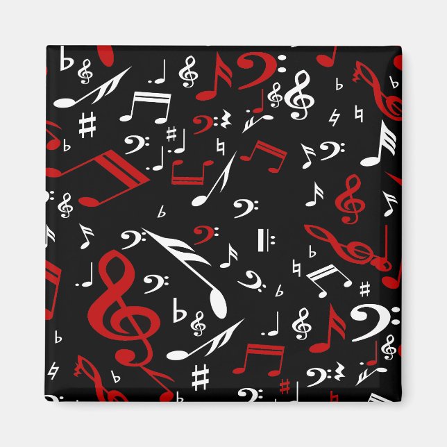 Red White and Black Musical Notes Magnet (Front)