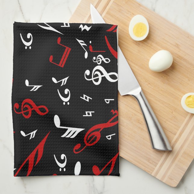 Red White and Black Musical Notes Towel (Quarter Fold)