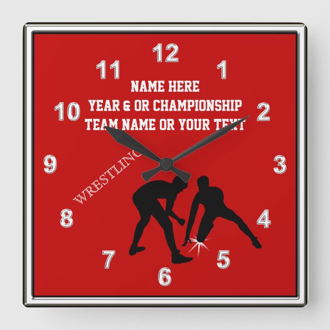 Red, White and Black Personalized Wrestling Clock (Front)