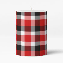 Red White and Black Plaid Pillar Candle