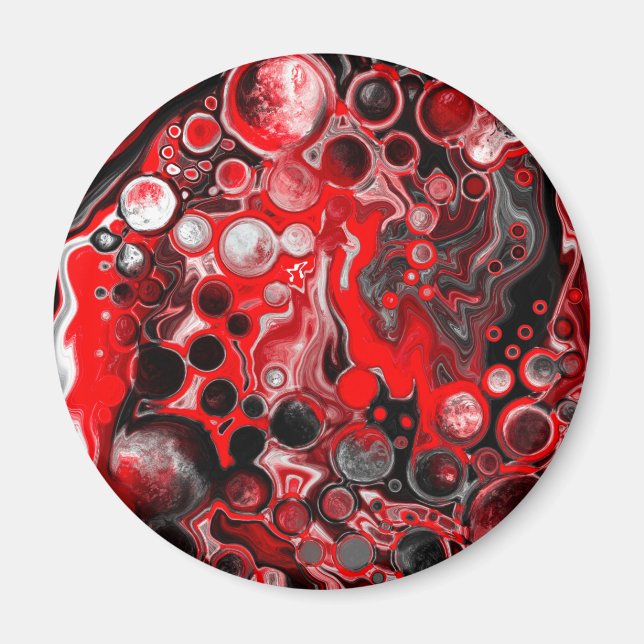 Red White and Black Pour Painting Effect Fluid Art Magnet (Front)