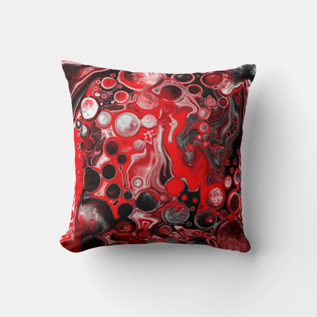 Red White and Black Pour Painting Effect Fluid Art Throw Pillow (Front)