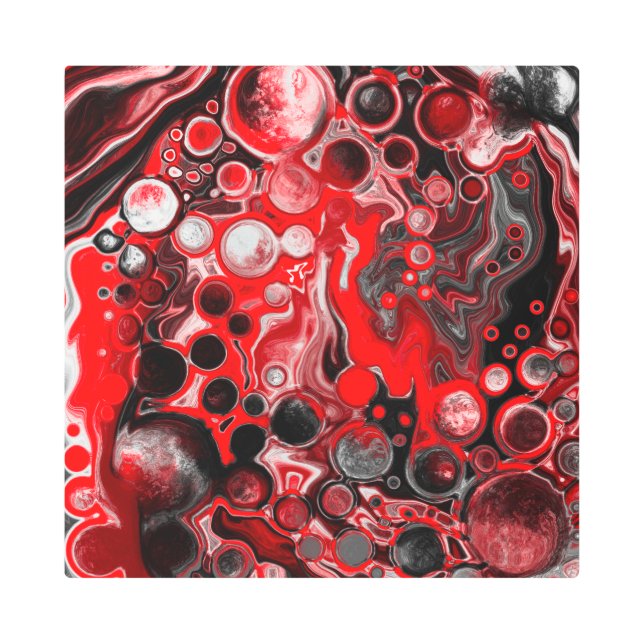 Red, White and Black Pour Painting Fluid Art    (Front)