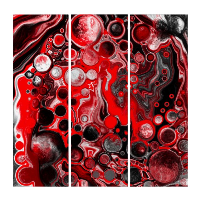 Red, White and Black Pour Painting Fluid Art  (Front)
