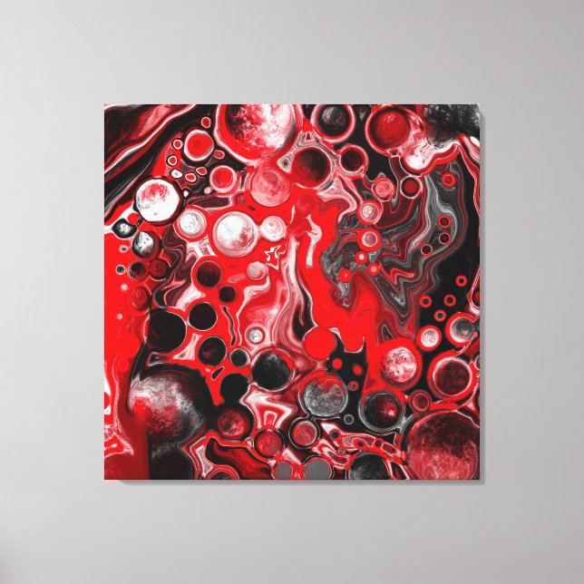 Red, White and Black Pour Painting Fluid Art  Canvas Print (Front)