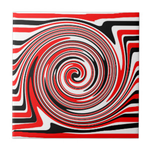 Red white and black psychedelic design ceramic tile
