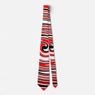 Red white and black psychedelic design neck tie