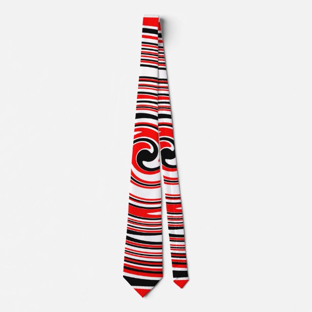 Red white and black psychedelic design neck tie (Front)