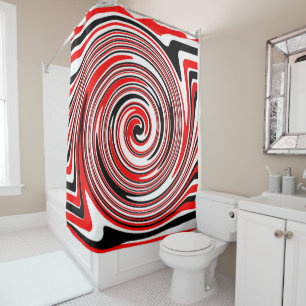 Red white and black psychedelic design shower curtain