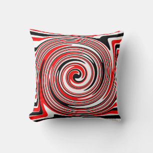 Red white and black psychedelic design throw pillow
