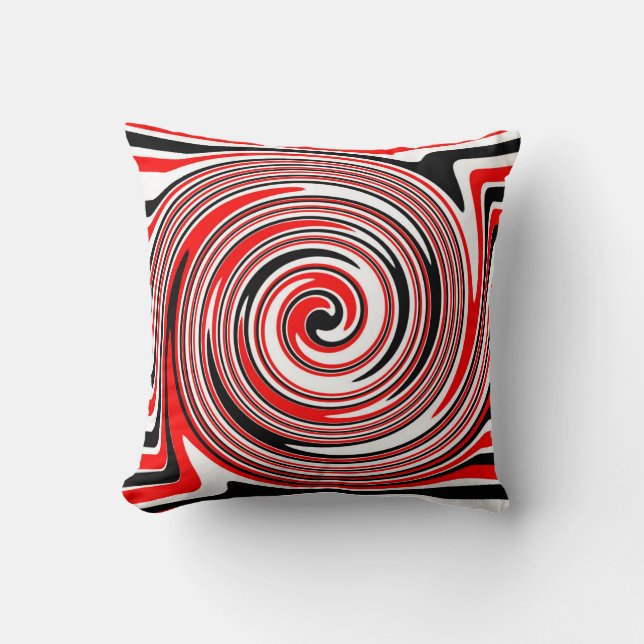 Red white and black psychedelic design throw pillow (Front)