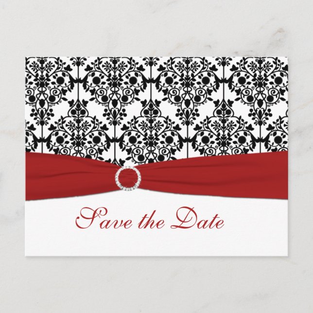 Red, White, and Black Save the Date Postcard (Front)