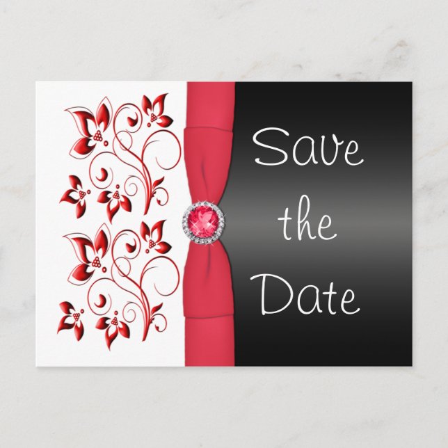 Red, White, and Black Save the Date Postcard (Front)