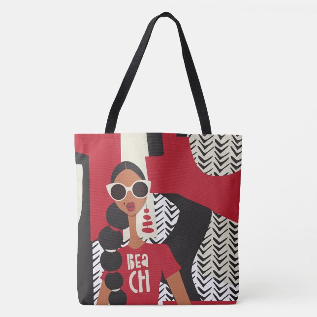 Red, White and Black Shoulder Tote Bag (Front)