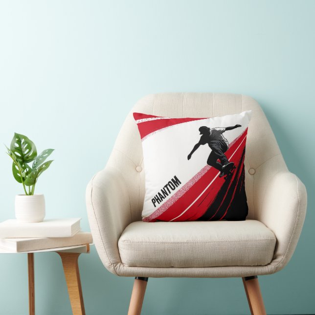Red White and Black Skater Throw Pillow (Chair)