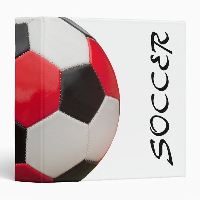 Red White and Black Soccer Ball on White, Binder (Front/Spine)