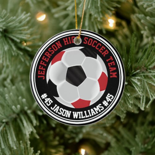 Red, White and Black Soccer ⚽  Ceramic Ornament