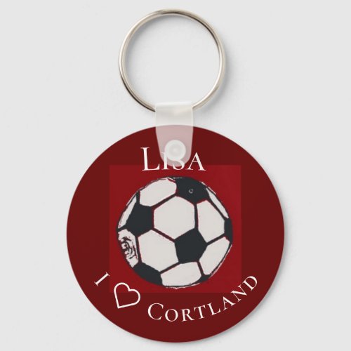 Red white and black soccer personalized keychain