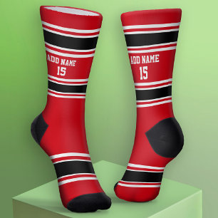 Red White and Black Sport Jersey - Name Number Socks