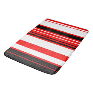 Red white and Black Stripes  Bath Mat
