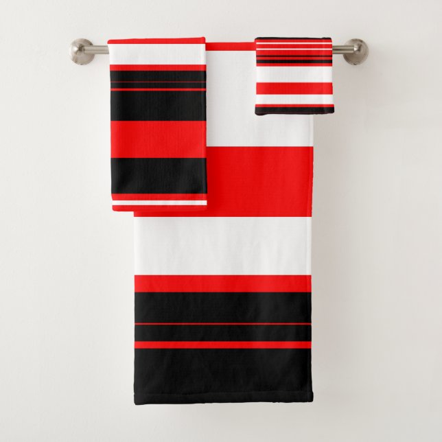 Red white and Black Stripes  Bath Towel Set (Insitu)