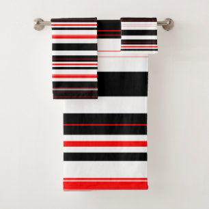 Red white and Black Stripes  Bath Towel Set