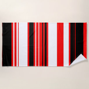 Red white and Black Stripes Beach Towel