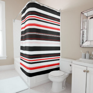 Red white and Black Stripes Shower Curtain