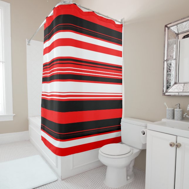 Red white and Black Stripes  Shower Curtain (In Situ)