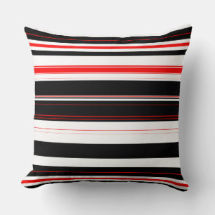 Red white and Black Stripes  Throw Pillow