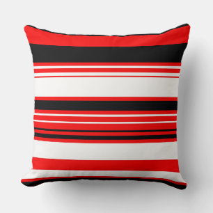 Red white and Black Stripes Throw Pillow