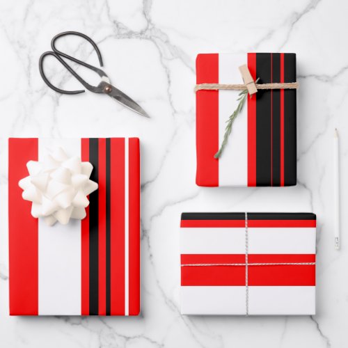 Red white and Black Stripes  Wrapping Paper Sheets