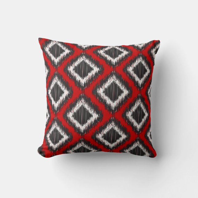 Red, White and Black Tribal Ikat Throw Pillow (Front)