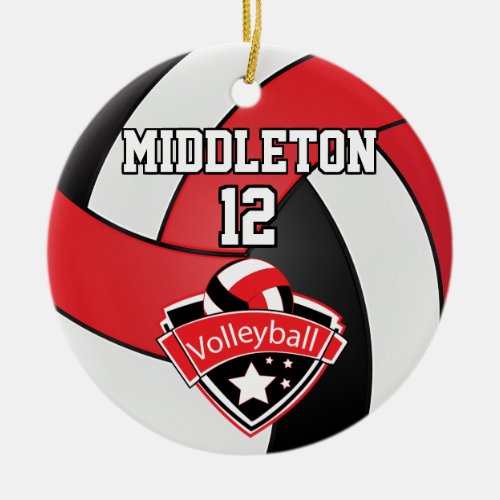 Red White and Black Volleyball Ceramic Ornament