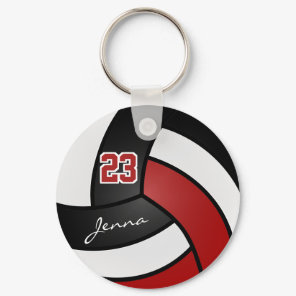 Red, White and Black Volleyball - Customize Keychain