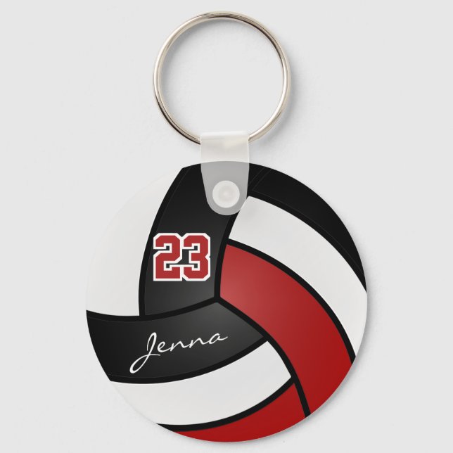 Red, White and Black Volleyball - Customize Keychain (Front)