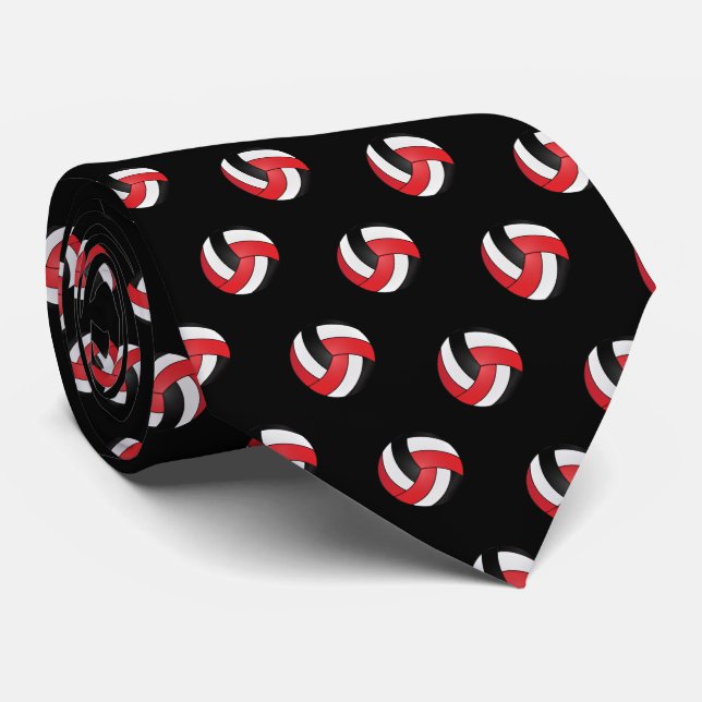 Red, White and Black Volleyball Neck Tie (Rolled)