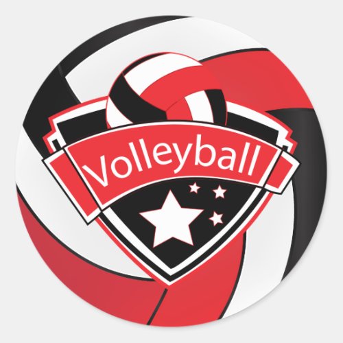 Red White and Black Volleyball Superstar Classic Round Sticker