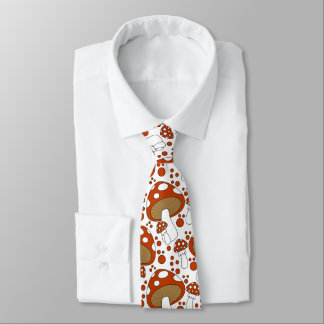 Red, white and black whimsical mushroom doodle neck tie