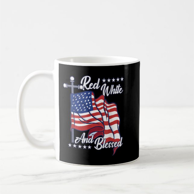 Red White And Blessed USA Flag Christian Jesus 4th Coffee Mug (Left)