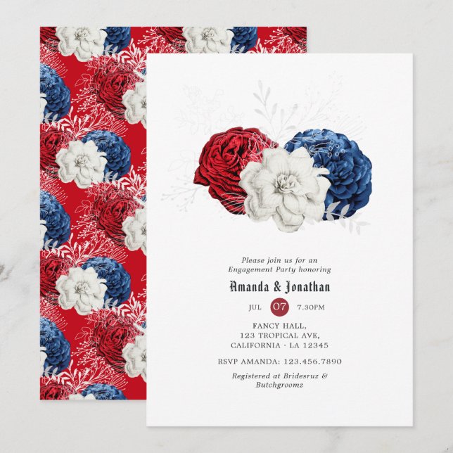 Red White and Blue 4th July Engagement Party Invitation (Front/Back)