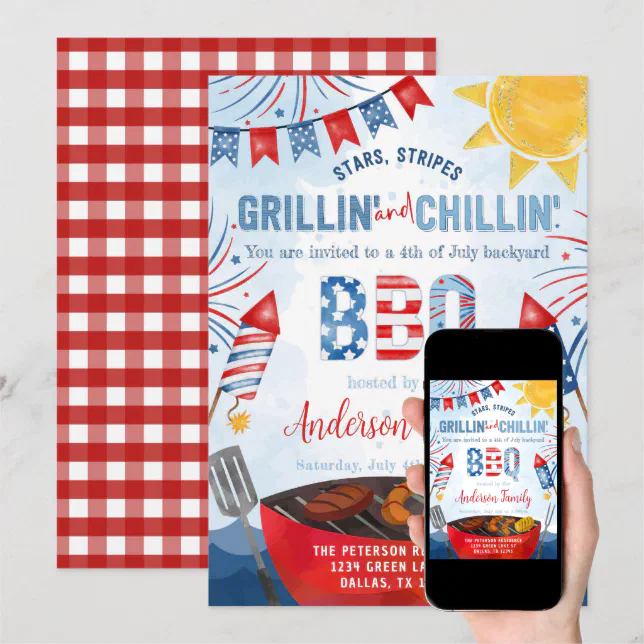 Red White and Blue 4th of July Backyard BBQ Party Invitation | Zazzle