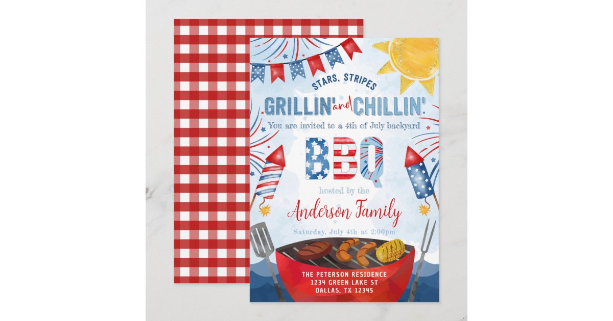 Red White and Blue 4th of July Backyard BBQ Party Invitation | Zazzle