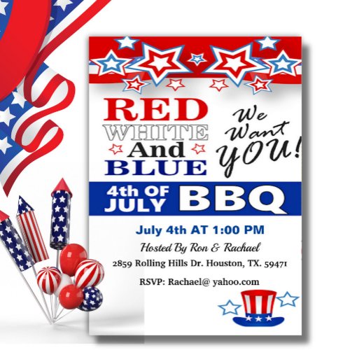Red White And Blue 4th Of July Barbecue Invitation