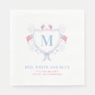 Red, White and Blue 4th of July BBQ Monogram Crest Napkins