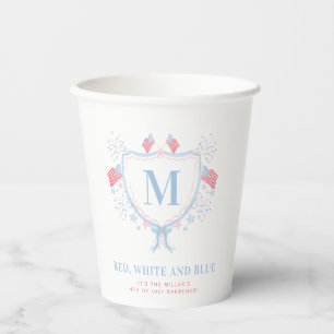 Red, White and Blue 4th of July BBQ Monogram Crest Paper Cups