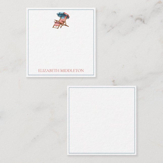 Red White and Blue 4th of July Beach Chair Note Card (Front/Back)