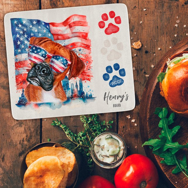 Red White and Blue 4th of July Boxer American Flag Cutting Board (Creator Uploaded)